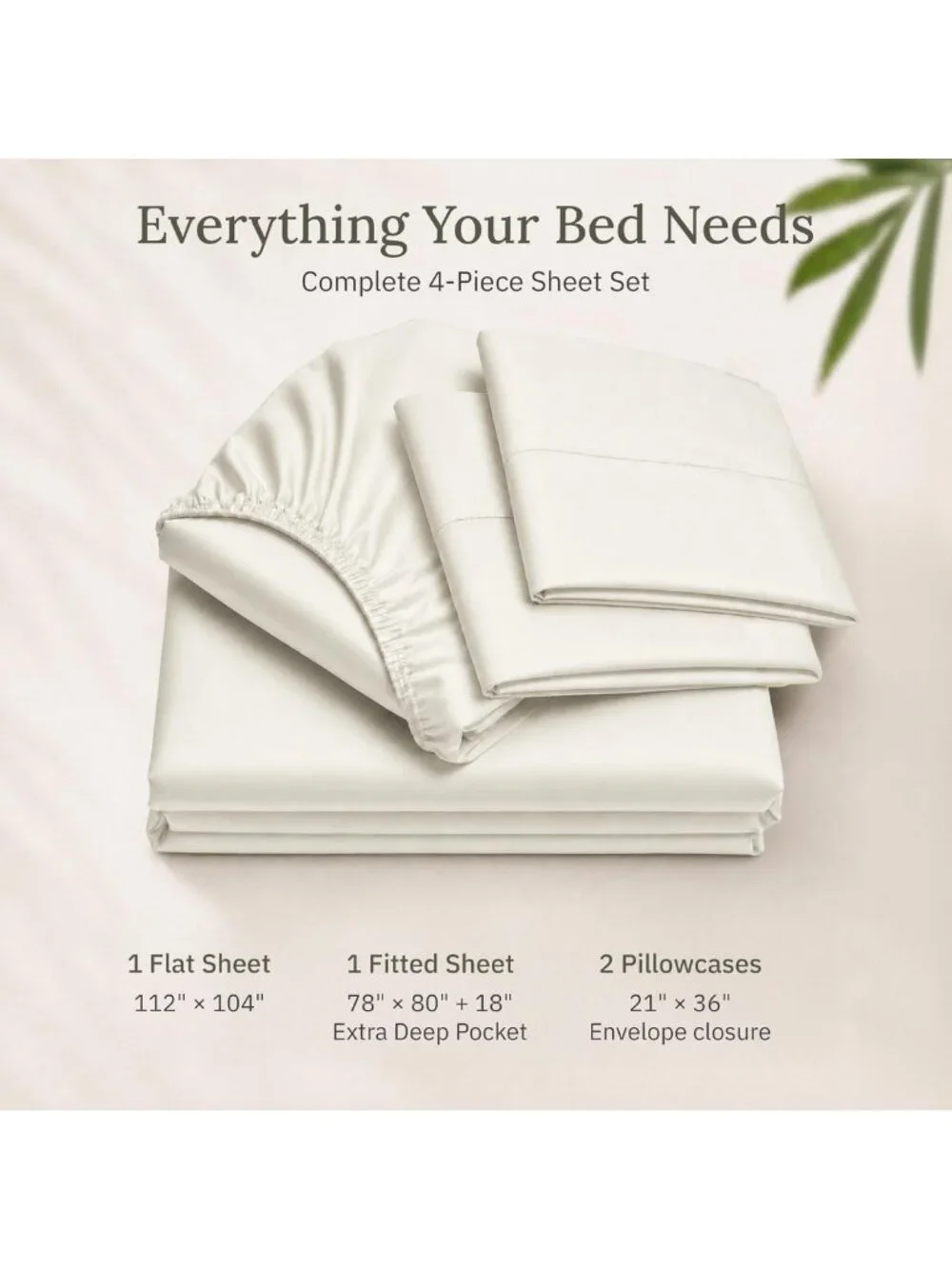 Luxurious 100% Viscose Bamboo King Size Sheets Set - Soft True Ivory Bedding